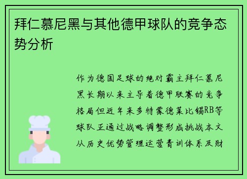 拜仁慕尼黑与其他德甲球队的竞争态势分析